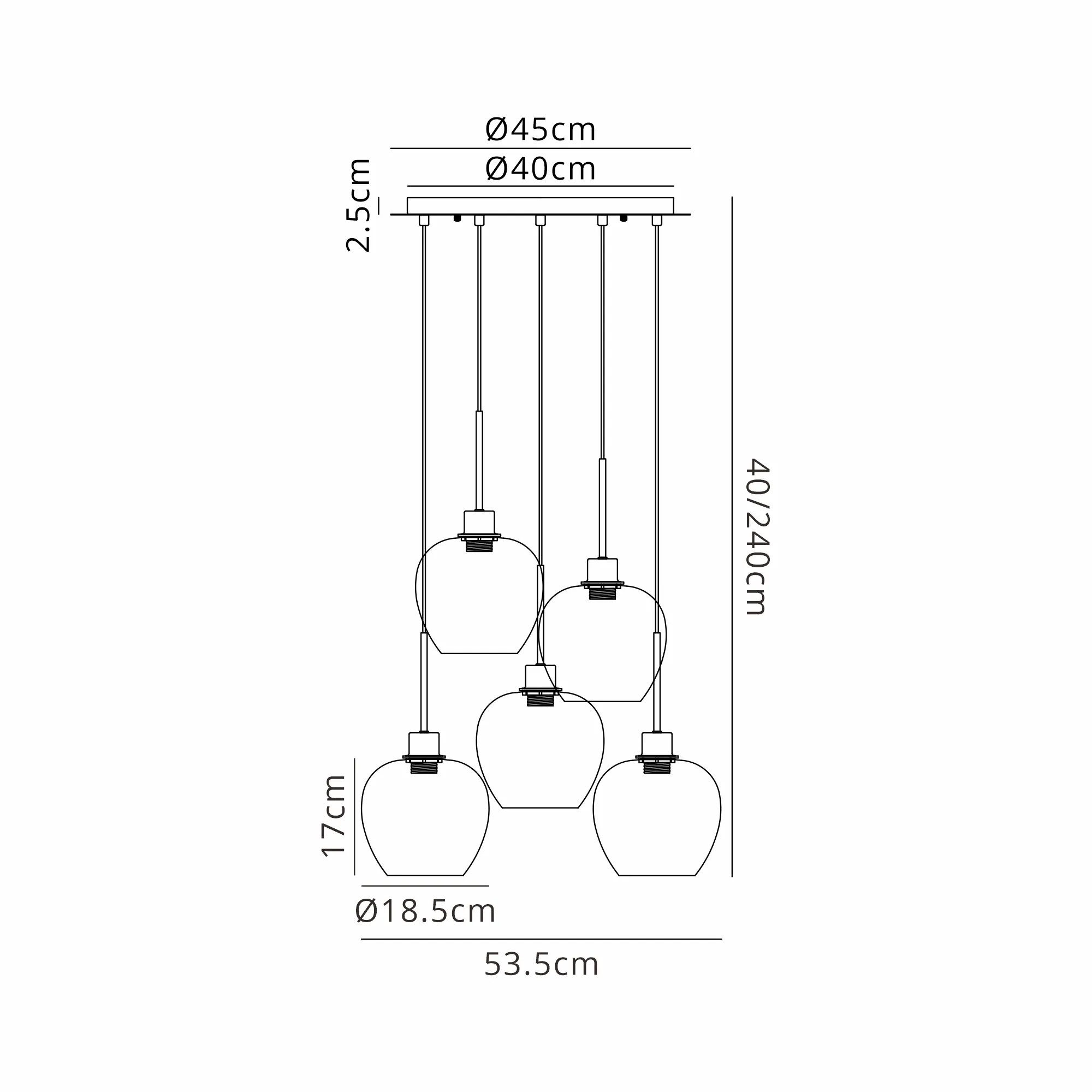 DK1197  Lori cm Round Pendant, 5 Light Adjustable E27, Antique Gold/Opal Wine Shades